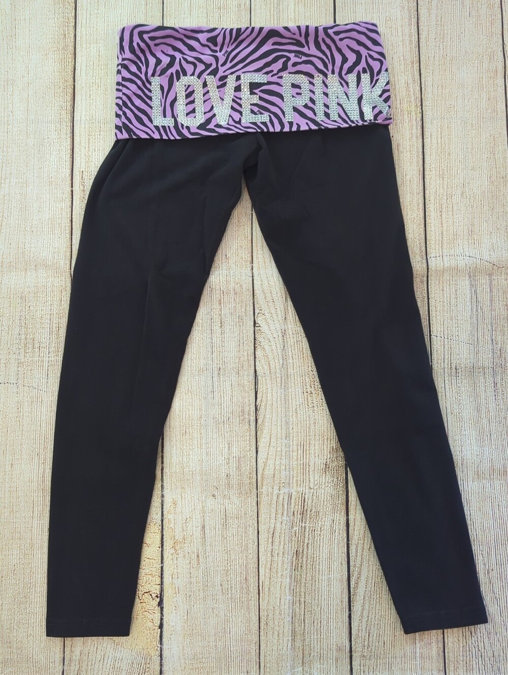 Vs Pink Y2K Foldover Yoga Pants Zebra Bling